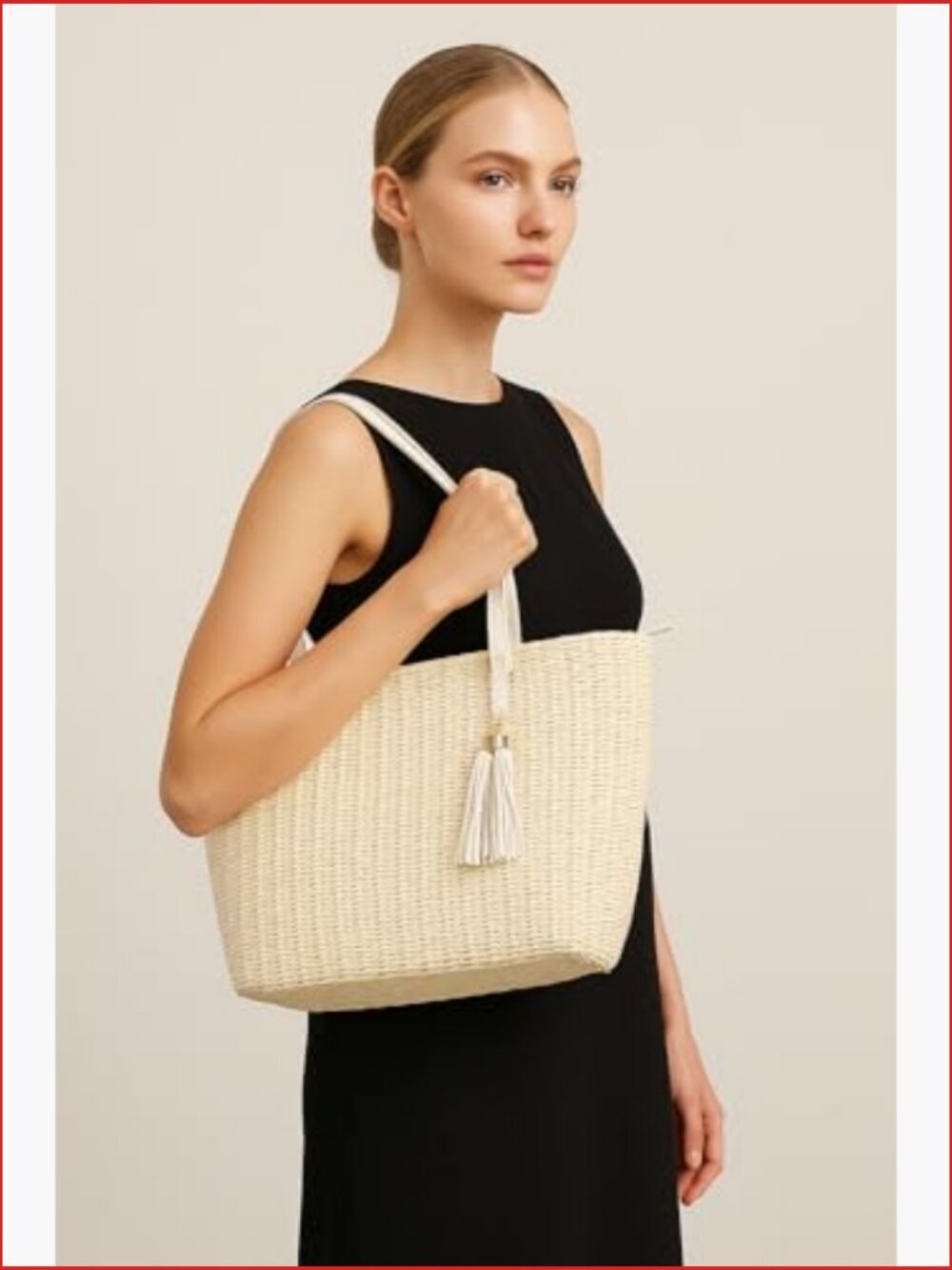 M Size Straw Tote Bag Woven Handmade Shoulder Bag Handbag - Picture 6 of 7